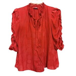 Current Air Coral Red Ruffle Sleeve Tie-Neck Blouse – XS